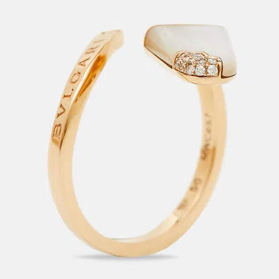 Pre-owned Bvlgari Gelati Mother Of Pearl Diamond 18k Rose Gold Cocktail Ring Size 56