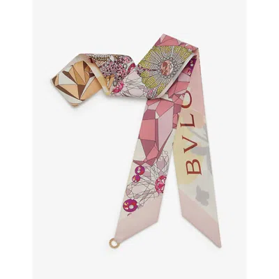 Bvlgari Womens Pink Light Gems Bouquet Graphic-print Silk-twill Scarf In Multi