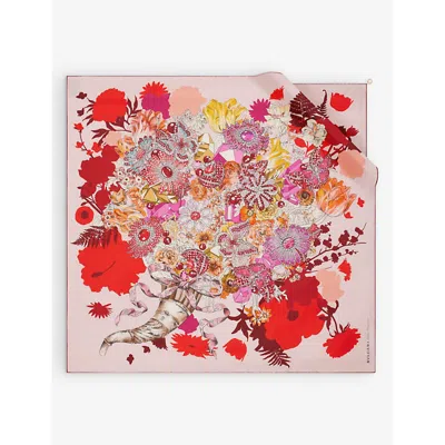 Bvlgari Womens Pink Light Gems Bouquet Graphic-print Silk-twill Scarf
