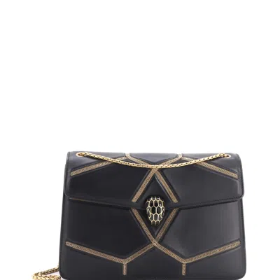 Bvlgari Glam Rebel Serpenti Forever Shoulder Bag Chain Embellished Quilted Leather Medium In Black