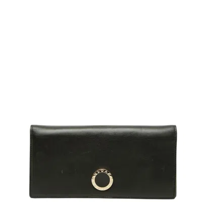 Pre-owned Bvlgari Gold Black Leather Long Wallet (bi-fold) () In Gold, Black