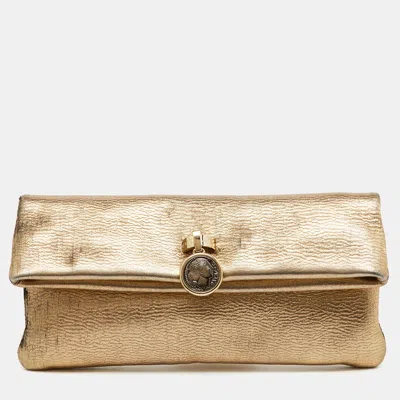Pre-owned Bvlgari Gold Metallic Leather Monete Coin Flap Clutch