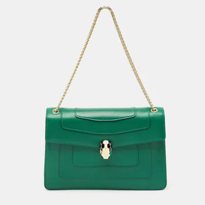 Pre-owned Bvlgari Green Leather Medium Serpenti Forever Shoulder Bag