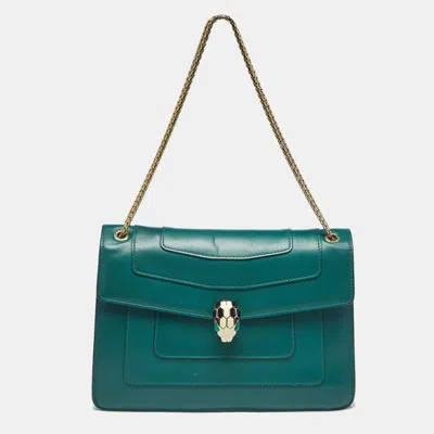 Pre-owned Bvlgari Green Leather Medium Serpenti Forever Shoulder Bag