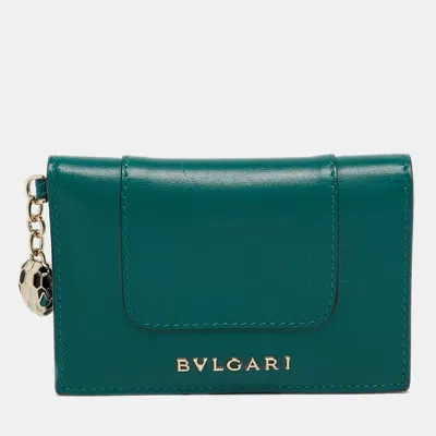 Pre-owned Bvlgari Green Leather Serpenti Forever Bifold Card Case
