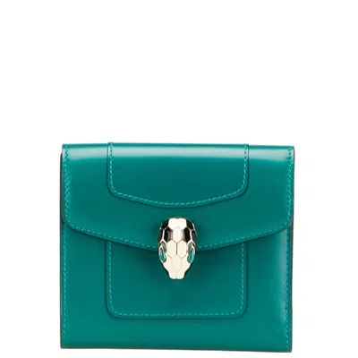 Pre-owned Bvlgari Green Purple Leather Wallet (tri-fold) () In Multi