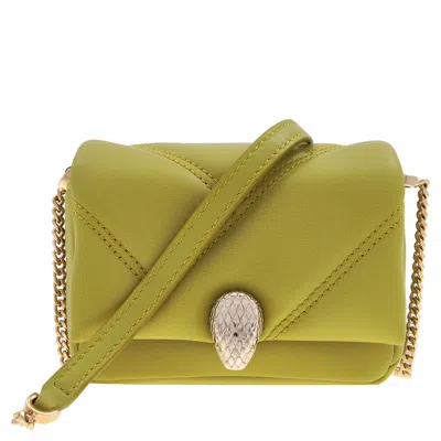 Bvlgari Green Serpenti Cabochon Micro Leather Bag In Gray