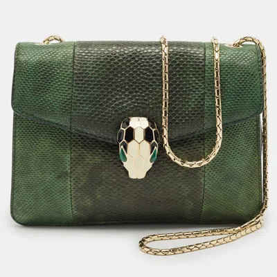 Pre-owned Bvlgari Green/black Karung Leather Small Serpenti Forever Shoulder Bag