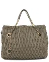 Bvlgari Grey Lambskin Leather Pleated Monete Tote (authentic Pre-loved) In Green