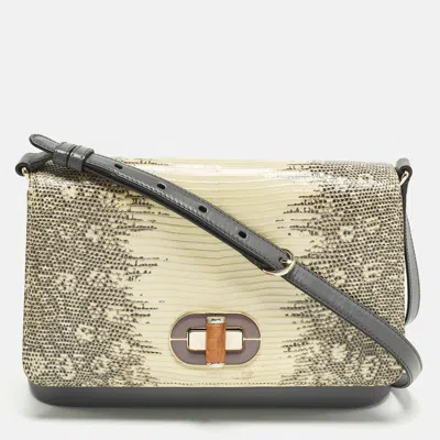 Pre-owned Bvlgari Icona Grey/cream Lizard Skin And Leather Shoulder Bag In Gray