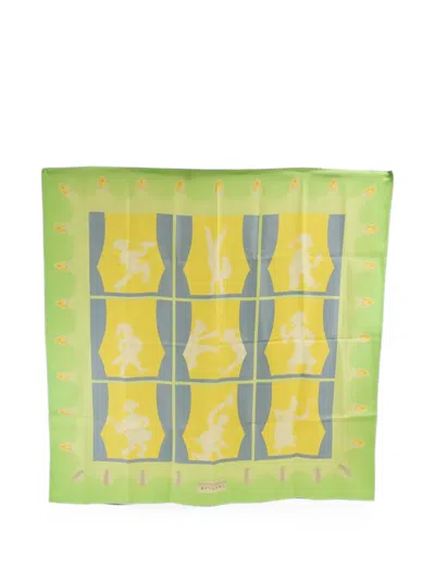 Pre-owned Bvlgari Illustrative-print Silk Scarf In Green