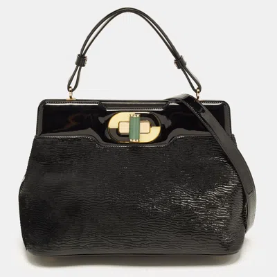 Pre-owned Bvlgari Isabella Rossellini Black Patent Leather Top Handle Bag