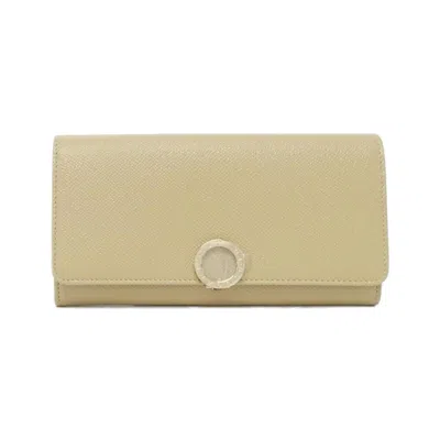 Pre-owned Bvlgari Ivory Leather Long Wallet (bi-fold) () In White