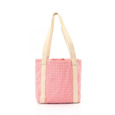 Pre-owned Bvlgari Ivory Pink Canvas Leather Tote Bag ()