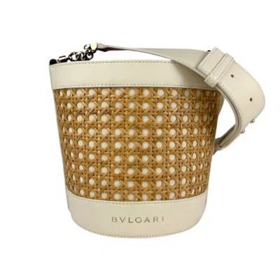Pre-owned Bvlgari Ivory Pink Leather Straw Shoulder Bag () In Multi