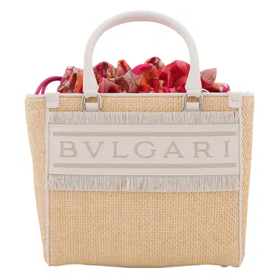 Bvlgari Ivory Raffia Logo Tote Bag In Neutral