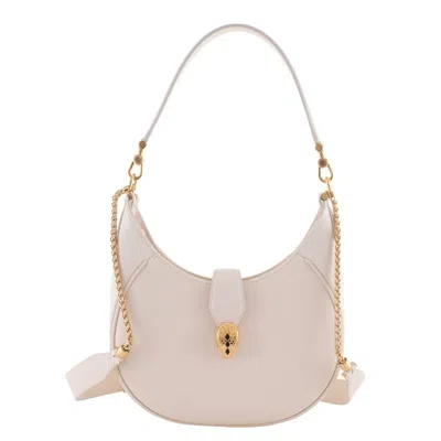 Bvlgari Ivory Serpenti Ellipse Leather Shoulder Bag 291639 In White