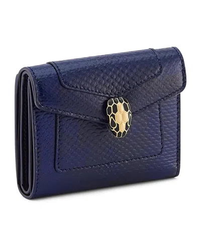 Bvlgari Karung Leather Serpenti Forever Compact Wallet In Blue