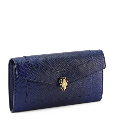 Bvlgari Karung Leather Serpenti Forever Long Wallet In Blue