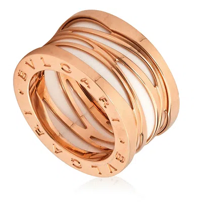 Bvlgari Ladies 18k Rose Gold B.zero1 White Ceramic Ring
