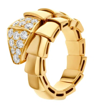 Bvlgari Large Yellow Gold And Diamond Serpenti Scaglie Ring