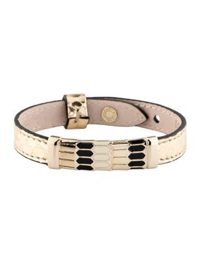 Pre-owned Bvlgari Leather & Enamel Serpenti Scaglie Bracelet In Black/metallic/white