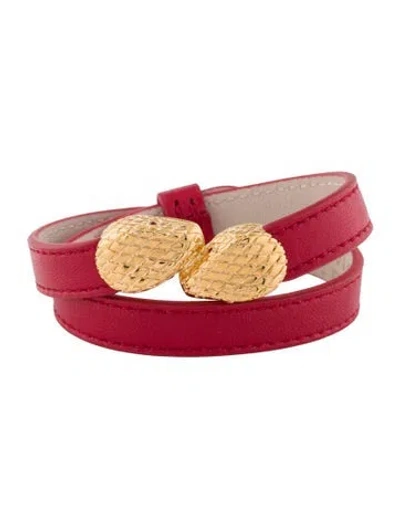 Pre-owned Bvlgari Leather & Enamel Serpenti Wrap Bracelet In Red