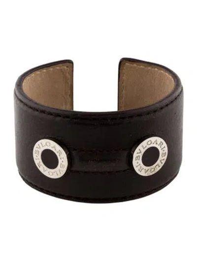 Pre-owned Bvlgari Leather & Enamel Wide Cuff, 6" In Multi