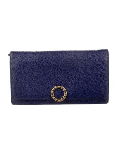Pre-owned Bvlgari Leather Bifold Wallet In Blue