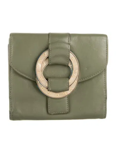Pre-owned Bvlgari Leather Bifold Wallet In Green