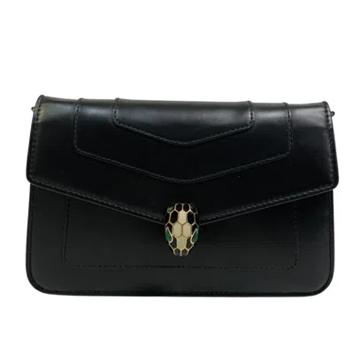 Pre-owned Bvlgari Leather Chain/shoulder Wallet () In Black