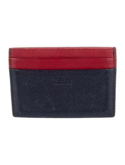 Pre-owned Bvlgari Leather Colorblock Pattern Card Holder In Blue/burgundy