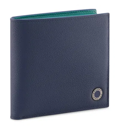 Bvlgari Leather Compact Bifold Wallet In Blue