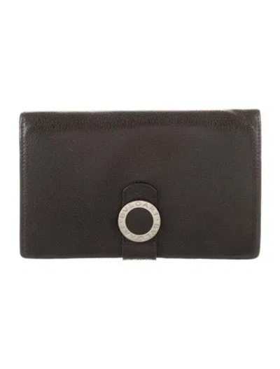 Pre-owned Bvlgari Leather Compact Wallet In Black