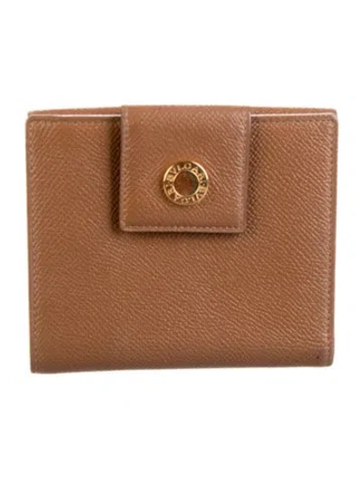 Pre-owned Bvlgari Leather Compact Wallet In Brown