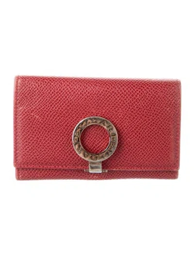 Pre-owned Bvlgari Leather Compact Wallet In Red