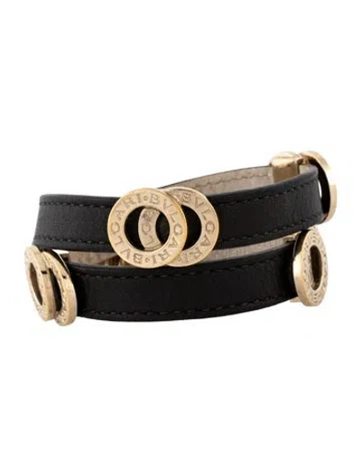 Pre-owned Bvlgari Leather Double Coil Wrap Bracelet In Brown