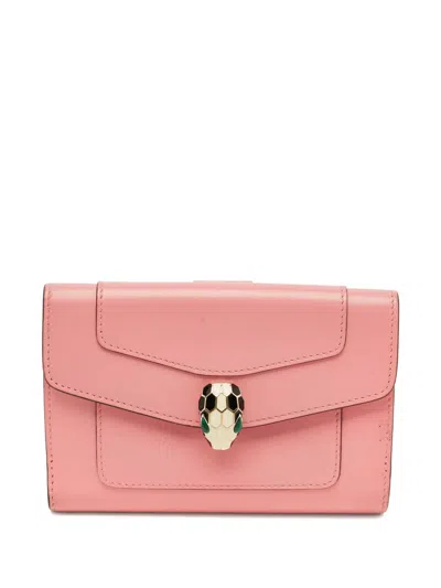 Pre-owned Bvlgari Leather Enamel Wallet In Pink