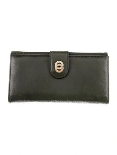 Pre-owned Bvlgari Leather French Purse In Green