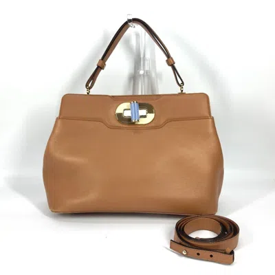 Pre-owned Bvlgari Leather Handbag Shoulder Bag Tote Bag () In Beige