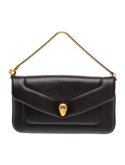 Pre-owned Bvlgari Leather Leather Serpenti Reverse Envelope Pouch W Tags W/ Tags In Black
