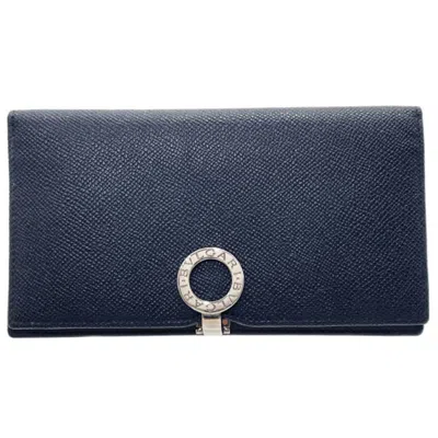 Pre-owned Bvlgari Leather Long Bill Wallet (bi-fold) () In Black