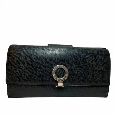 Pre-owned Bvlgari Leather Long Wallet (bi-fold) () In Black