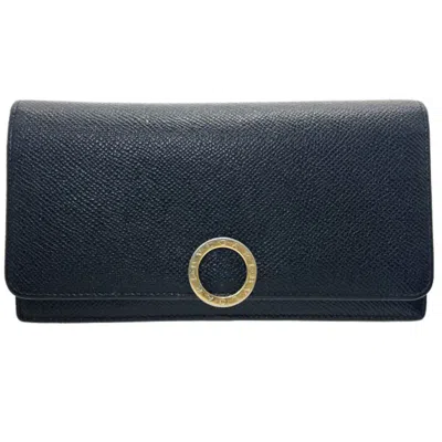 Pre-owned Bvlgari Leather Long Wallet (bi-fold) () In Black