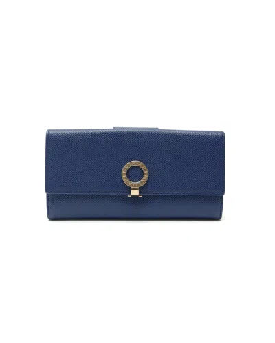 Pre-owned Bvlgari Leather Long Wallet In Blue