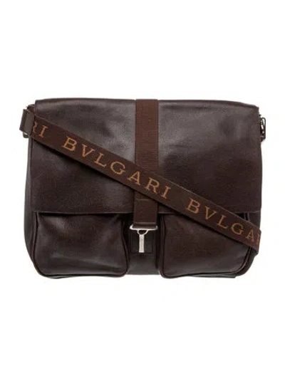 Pre-owned Bvlgari Leather Messenger Bag In Brown