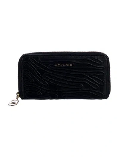 Pre-owned Bvlgari Leather Patterned Continental Wallet In Black