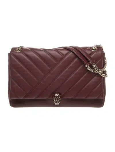 Pre-owned Bvlgari Leather Serpenti Cabochon Maxi In Burgundy