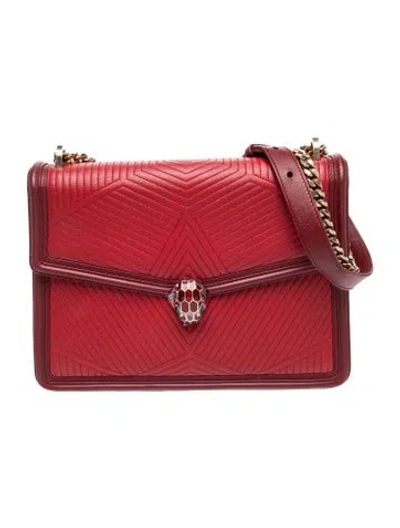 Pre-owned Bvlgari Leather Serpenti Diamond Blast In Red