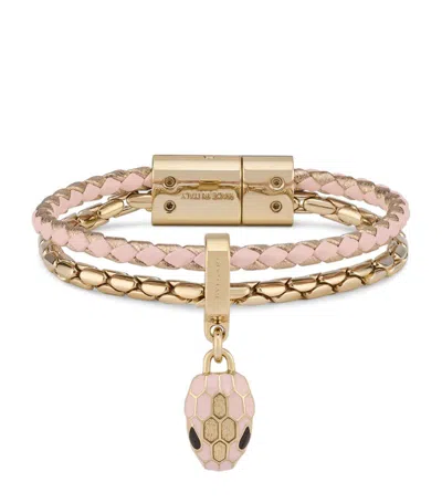 Bvlgari Leather Serpenti Forever Bracelet (size S) In Pink
